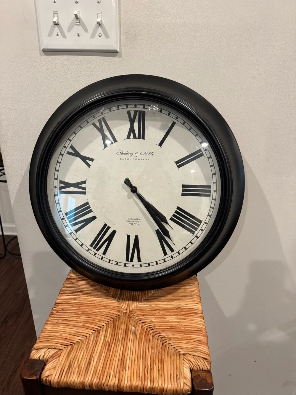 Sterling and Noble Black Wall Clock - Classic Roman Numerals 20”